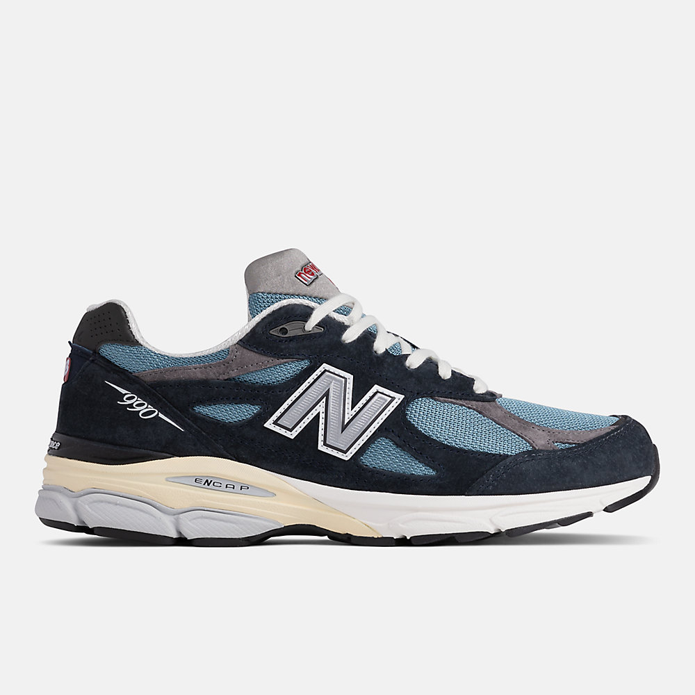 New Balance MADE in USA 990v3 Shoes NB Navy with Spring Tide